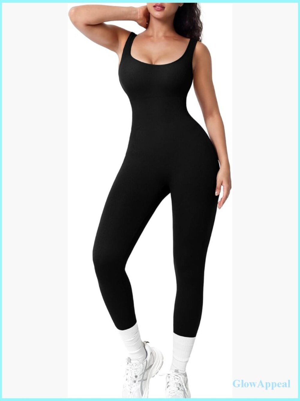 Jumpsuit with Built-In Bra Square Neck Ribbed Bodycon Workout Seamless Leggings